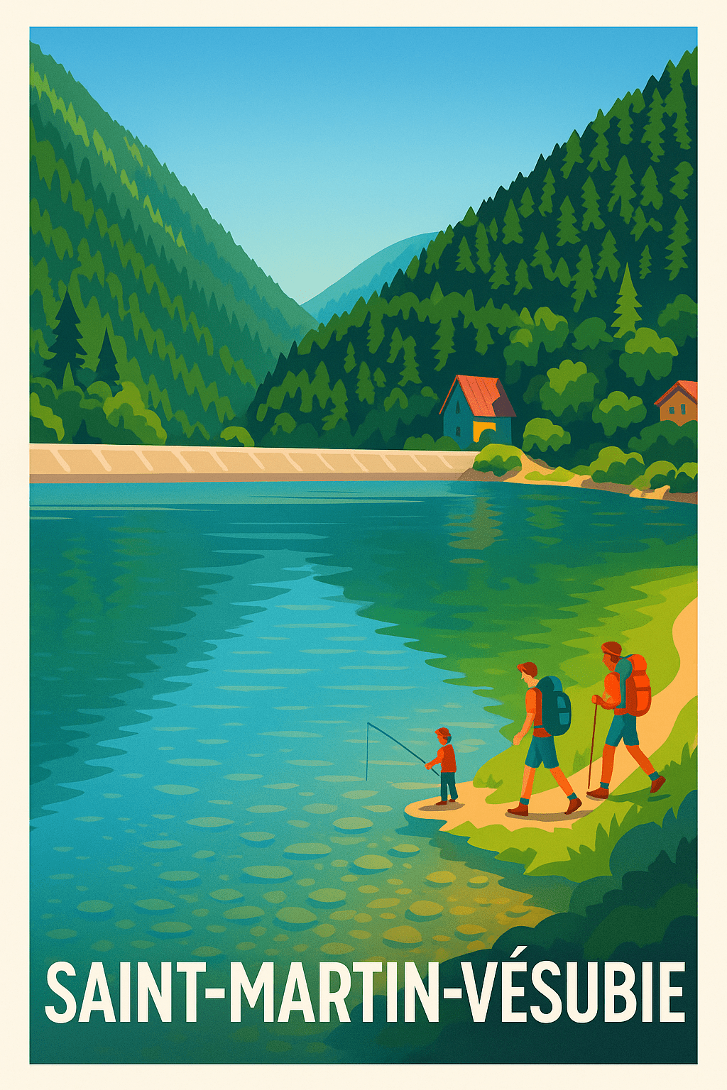 Affiche Saint-Martin-Vésubie — Évasion nature au bord de l'eau · poster d'art de Saint-Martin-Vésubie