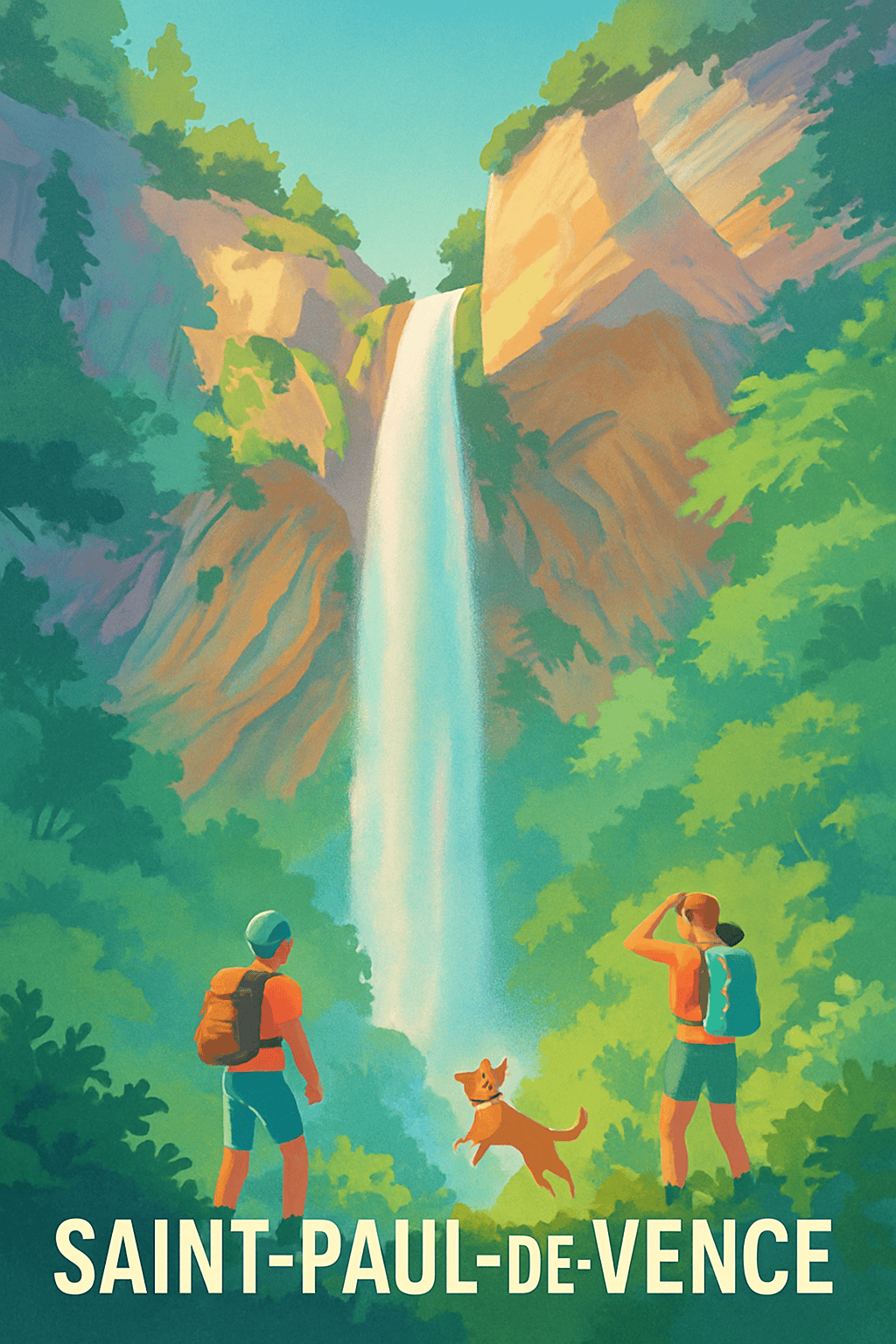 Alpes-Maritimes France Pas de Cadre / 20 × 30cm Affiche de Saint-Paul-de-Vence - Évasion nature et cascade sereine