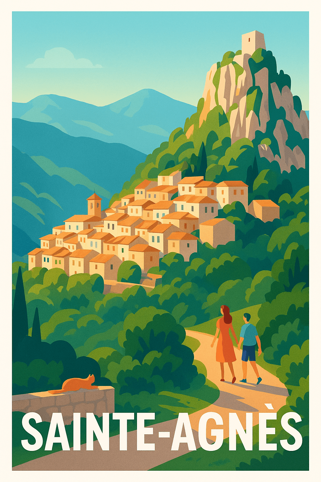 Alpes-Maritimes France Pas de Cadre / 20 × 30cm Affiche de Sainte-Agnès - L'escapade pittoresque en pleine nature
