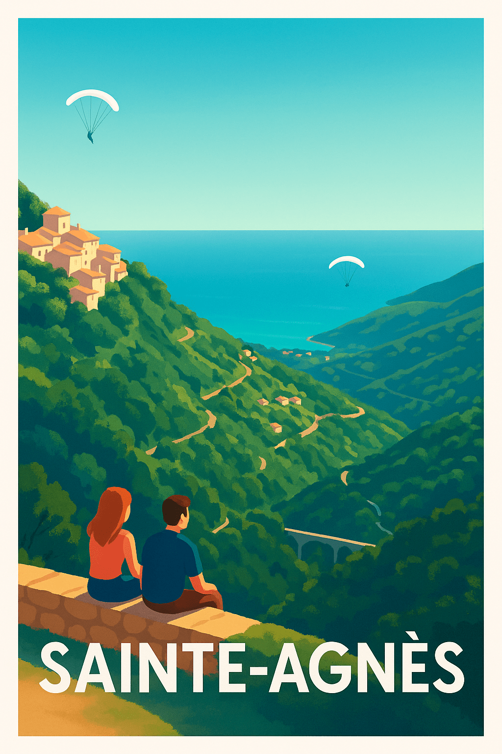 Alpes-Maritimes France Pas de Cadre / 20 × 30cm Affiche de Sainte-Agnès - Le charme et la sérénité en hauteur