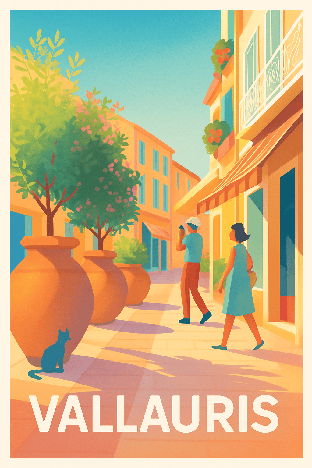 Alpes-Maritimes France Pas de Cadre / 20 × 30cm Affiche de Vallauris - Promenade ensoleillée au cœur de la ville
