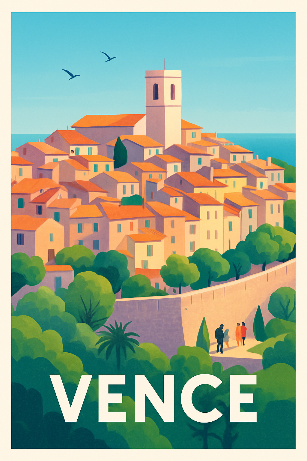 Alpes-Maritimes France Pas de Cadre / 20 × 30cm Affiche de Vence - Charme méditerranéen au cœur du village