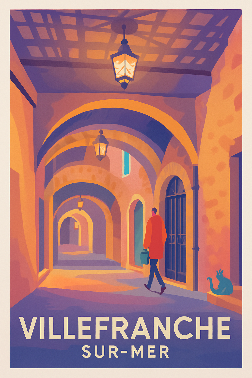 Alpes-Maritimes France Pas de Cadre / 20 × 30cm Affiche de Villefranche-sur-Mer - Balade sous les arches illuminées