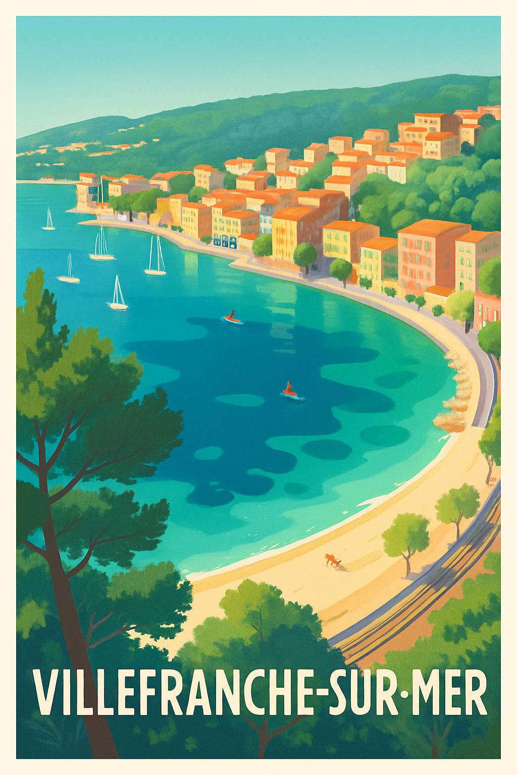 Alpes-Maritimes France Pas de Cadre / 20 × 30cm Affiche de Villefranche-sur-Mer - Évasion azur et charme méditerranéen
