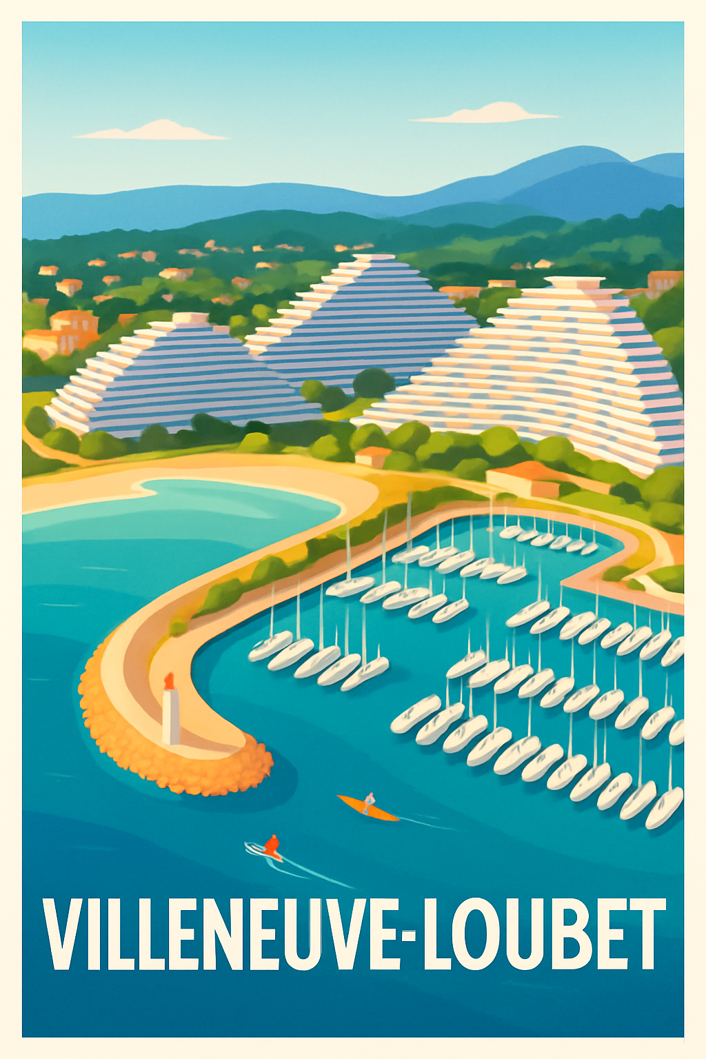 Affiche Villeneuve-Loubet — Escapade en bord de mer · poster d'art de Villeneuve-Loubet