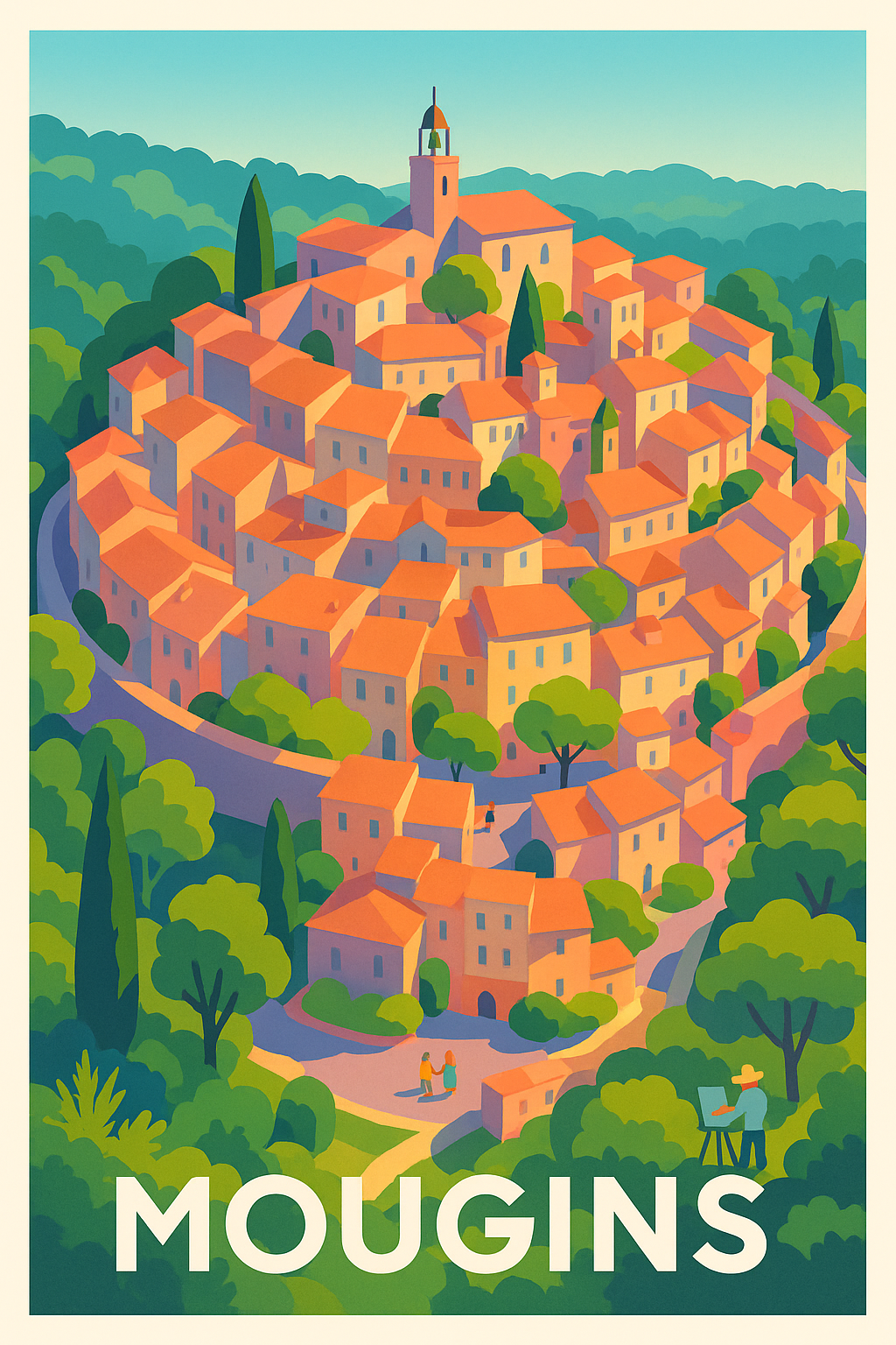 Affiche Mougins — Le charme méditerranéen en couleurs · poster d'art de Mougins