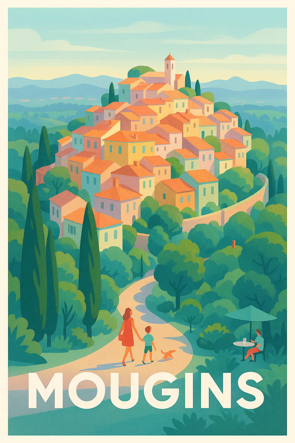 Affiche Mougins — Promenade au cœur d'un village provençal · poster d'art de Mougins