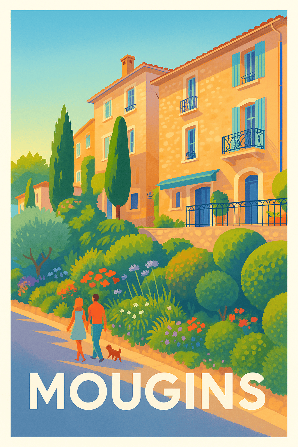 Affiche Mougins — Promenade ensoleillée au cœur de la Provence · poster d'art de Mougins