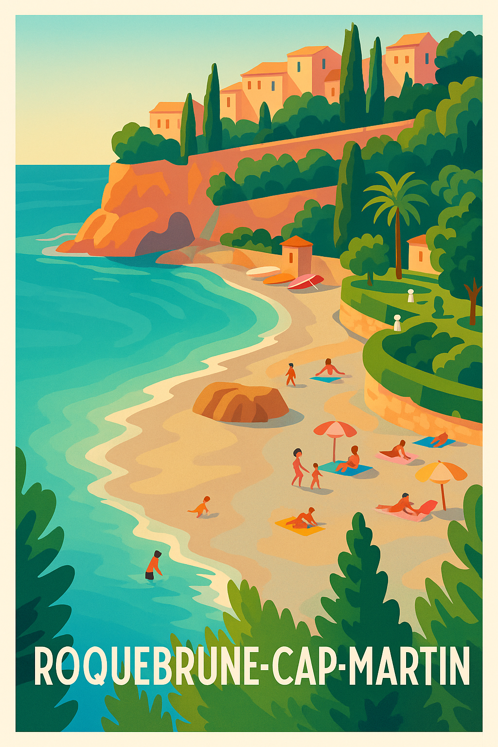 Alpes-Maritimes France Pas de Cadre / 20 × 30cm Affiche Roquebrune-Cap-Martin - Évasion azur sur la Côte d'Azur