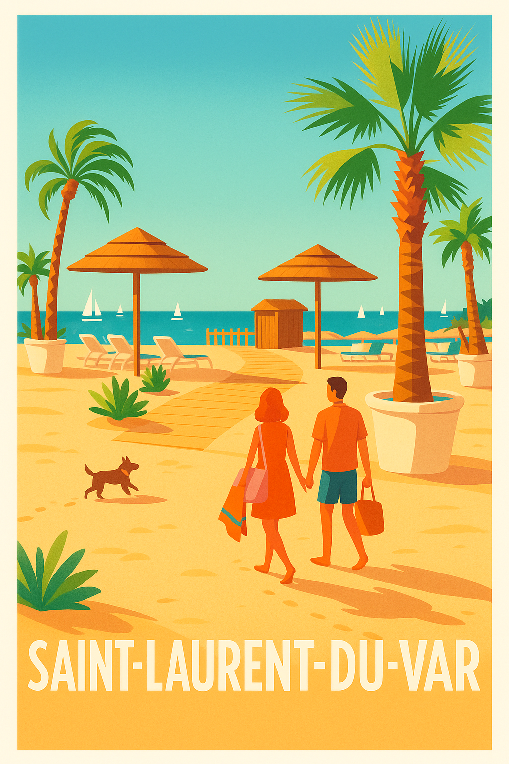 Alpes-Maritimes France Pas de Cadre / 20 × 30cm Affiche Saint-Laurent-du-Var - Promenade au bord de la mer Méditerranée