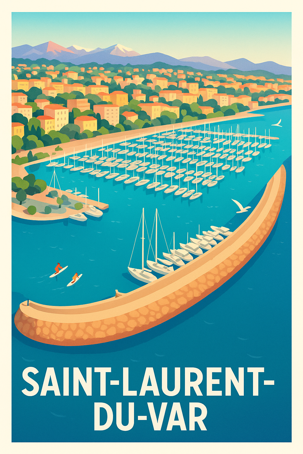 Alpes-Maritimes France Pas de Cadre / 20 × 30cm Affiche Saint-Laurent-du-Var - Vue imprenable sur le port et les collines