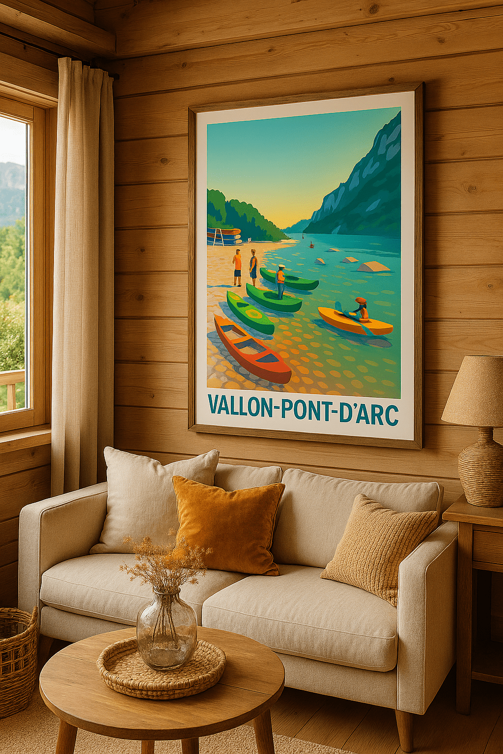 Affiche Vallon-Pont-d'Arc — Aventure en canoë au cœur de la nature · poster d'art de Vallon-Pont-d'Arc