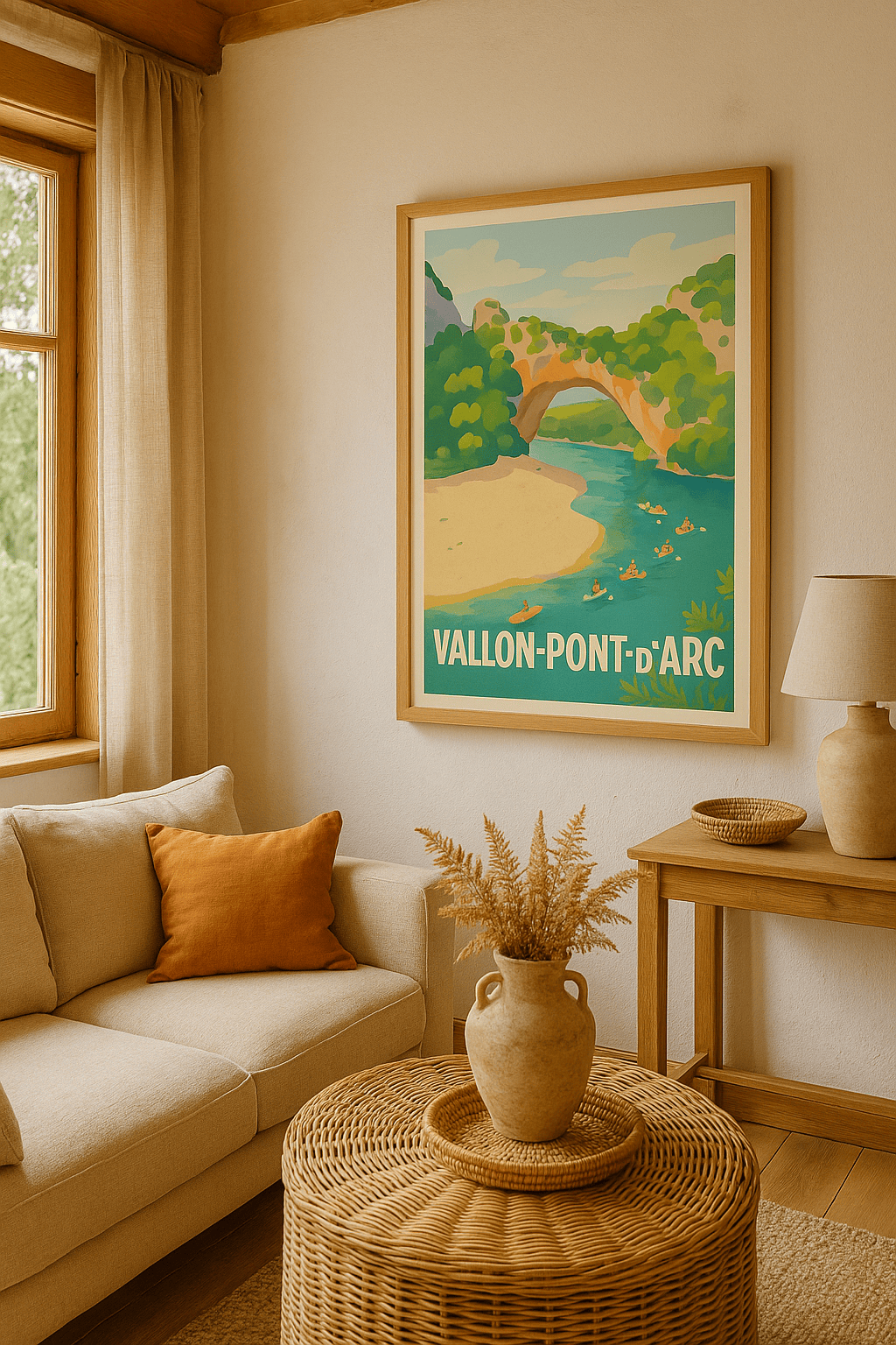 Ardèche France Affiche de Vallon-Pont-d'Arc - Escapade nature et aventure en canoe