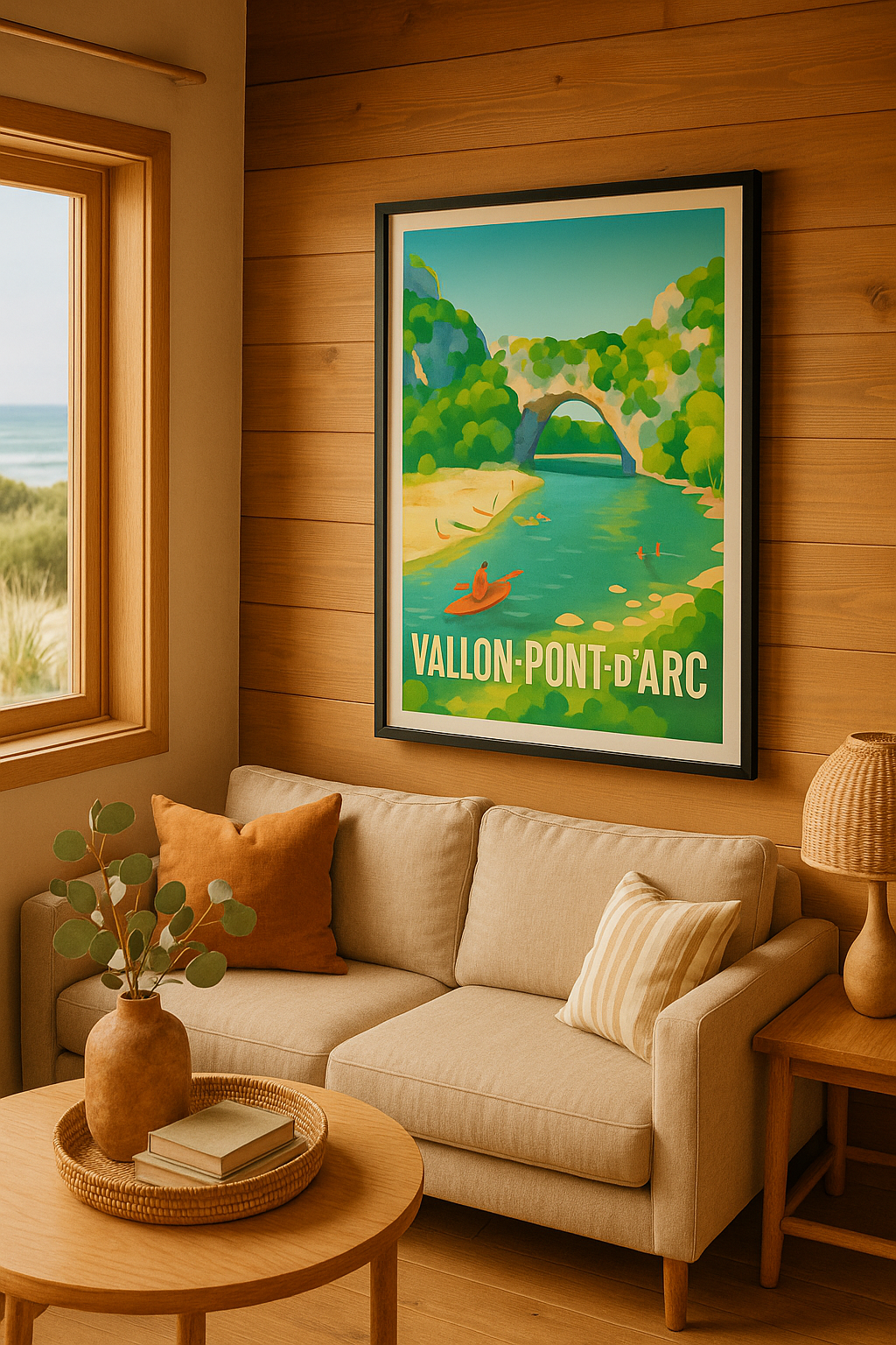 Affiche Vallon-Pont-d'Arc — Escapade nature et détente au cœur des gorges · poster d'art de Vallon-Pont-d'Arc