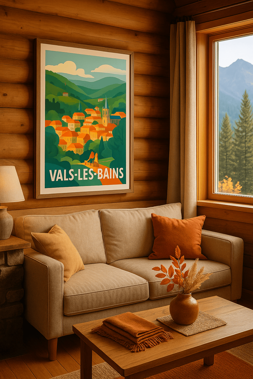 Affiche Vals-les-Bains — Charme bucolique en Ardèche · poster d'art de Vals-les-Bains