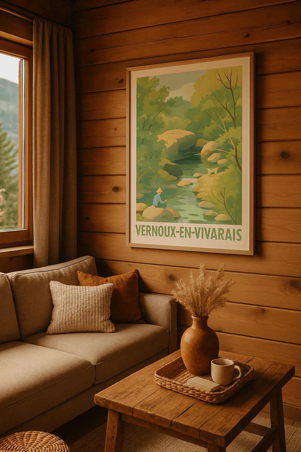 Affiche Vernoux-en-Vivarais — Sérénité au fil de l'eau · poster d'art de Vernoux-en-Vivarais