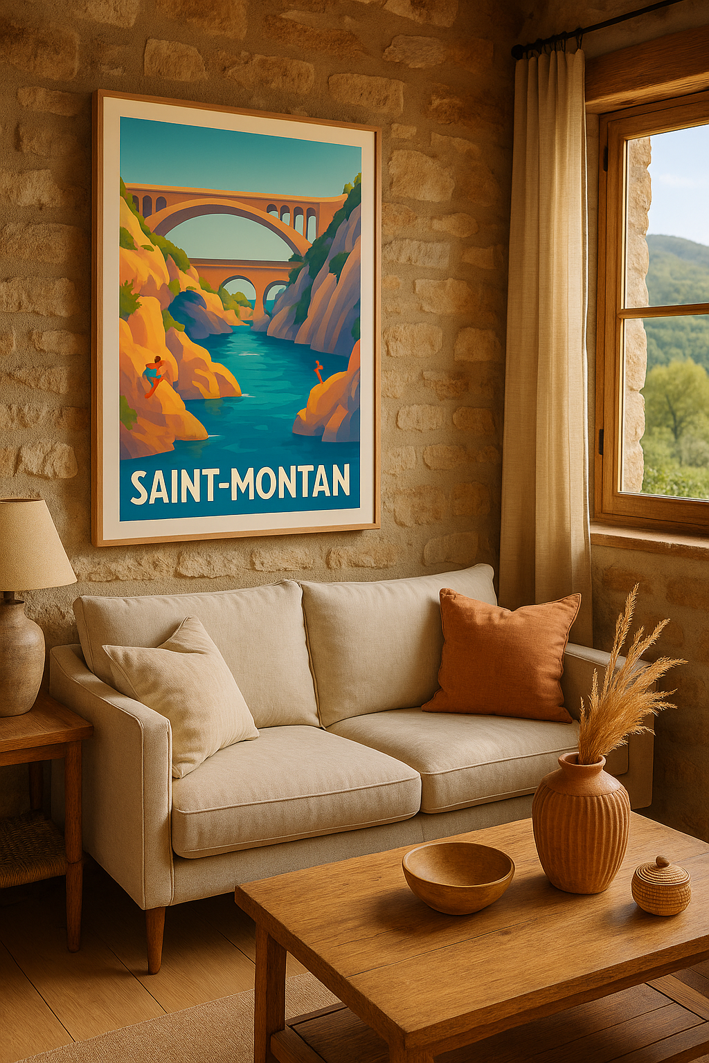 Affiche Saint-Montan — Aventure et sérénité en bord de rivière · poster d'art de Saint-Montan