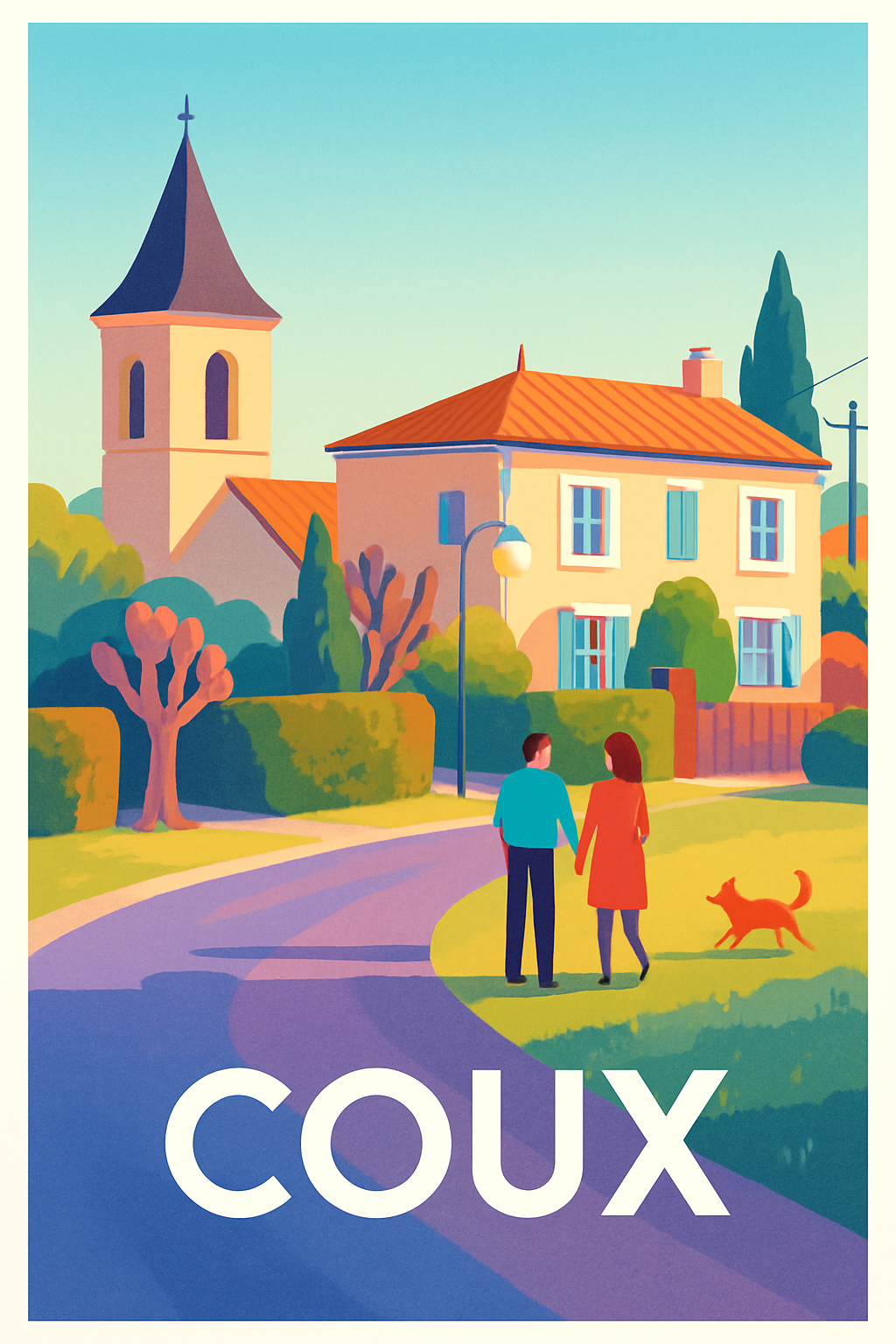 Affiche Coux — Douce promenade en charmant village · poster d'art de Coux