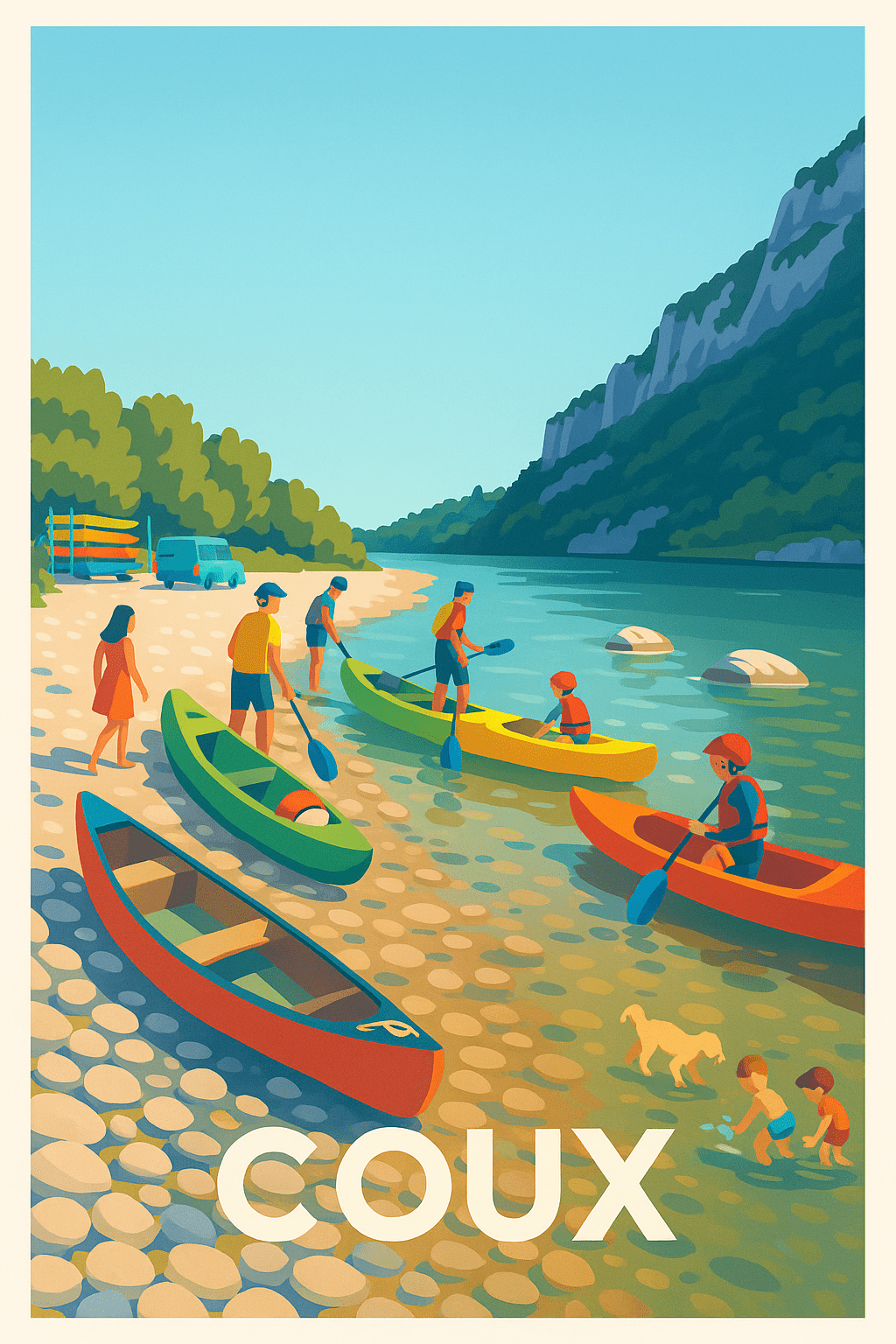 Ardèche France Pas de Cadre / 20 × 30cm Affiche de Coux - Escapade rive sauvage et sportive