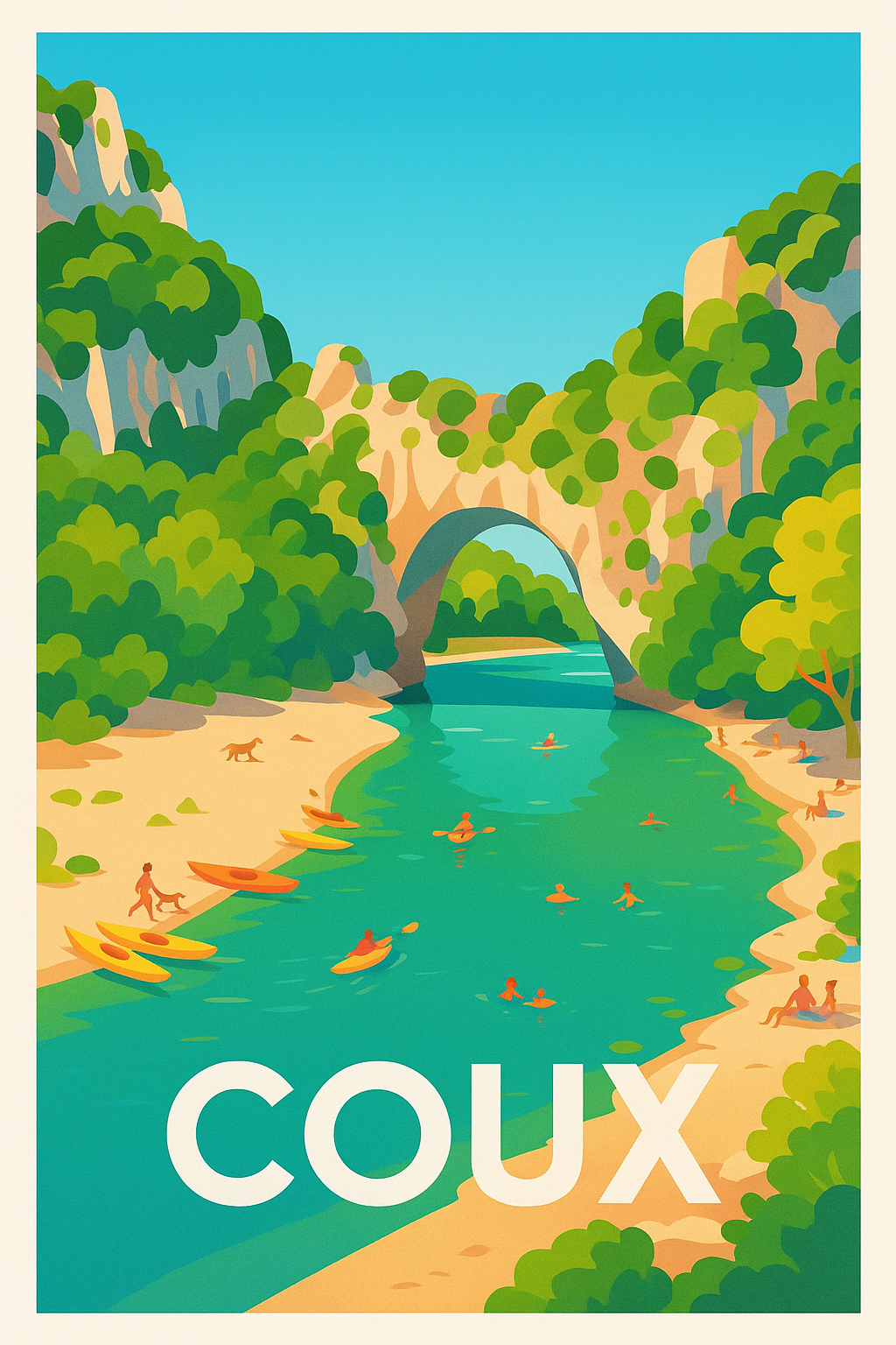 Ardèche France Pas de Cadre / 20 × 30cm Affiche de Coux - Le charme naturel au fil de l'eau