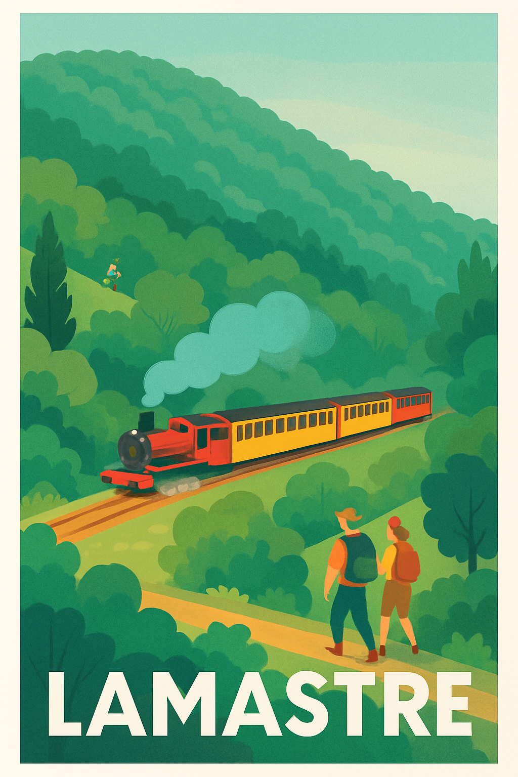 Ardèche France Pas de Cadre / 20 × 30cm Affiche de Lamastre - Évasion en train à travers les vallées verdoyantes