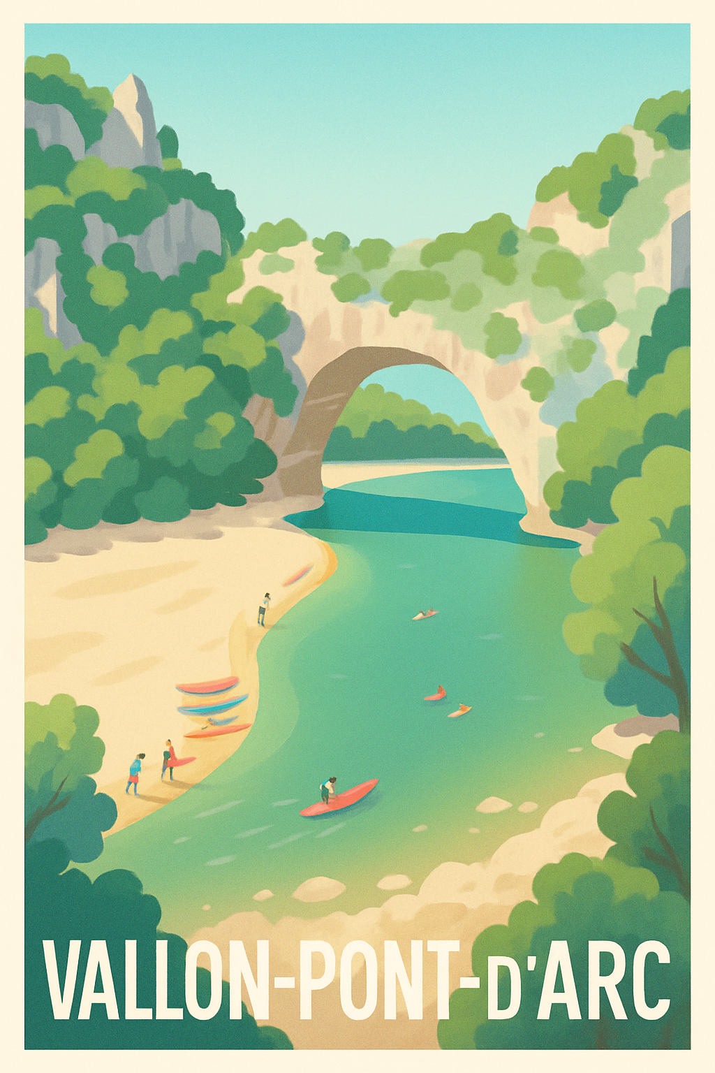 Affiche Vallon-Pont-d'Arc — Nature et aventure au cœur de l'Ardèche · poster d'art de Vallon-Pont-d'Arc