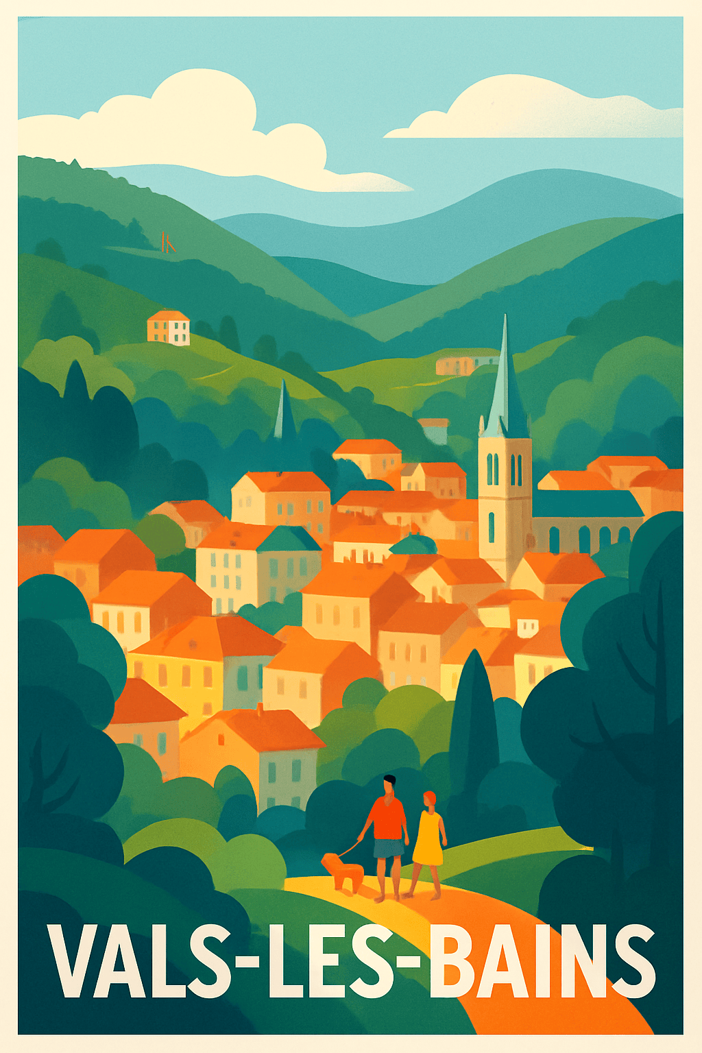 Affiche Vals-les-Bains — Charme bucolique en Ardèche · poster d'art de Vals-les-Bains