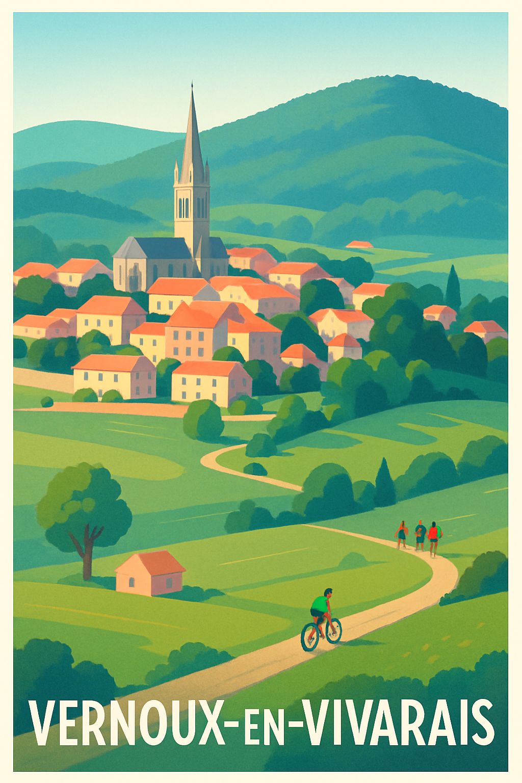 Ardèche France Pas de Cadre / 20 × 30cm Affiche de Vernoux-en-Vivarais - L'évasion bucolique au cœur de l'Ardèche
