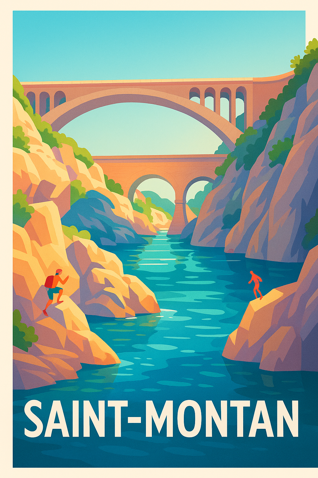 Ardèche France Pas de Cadre / 20 × 30cm Affiche Saint-Montan - Aventure et sérénité en bord de rivière