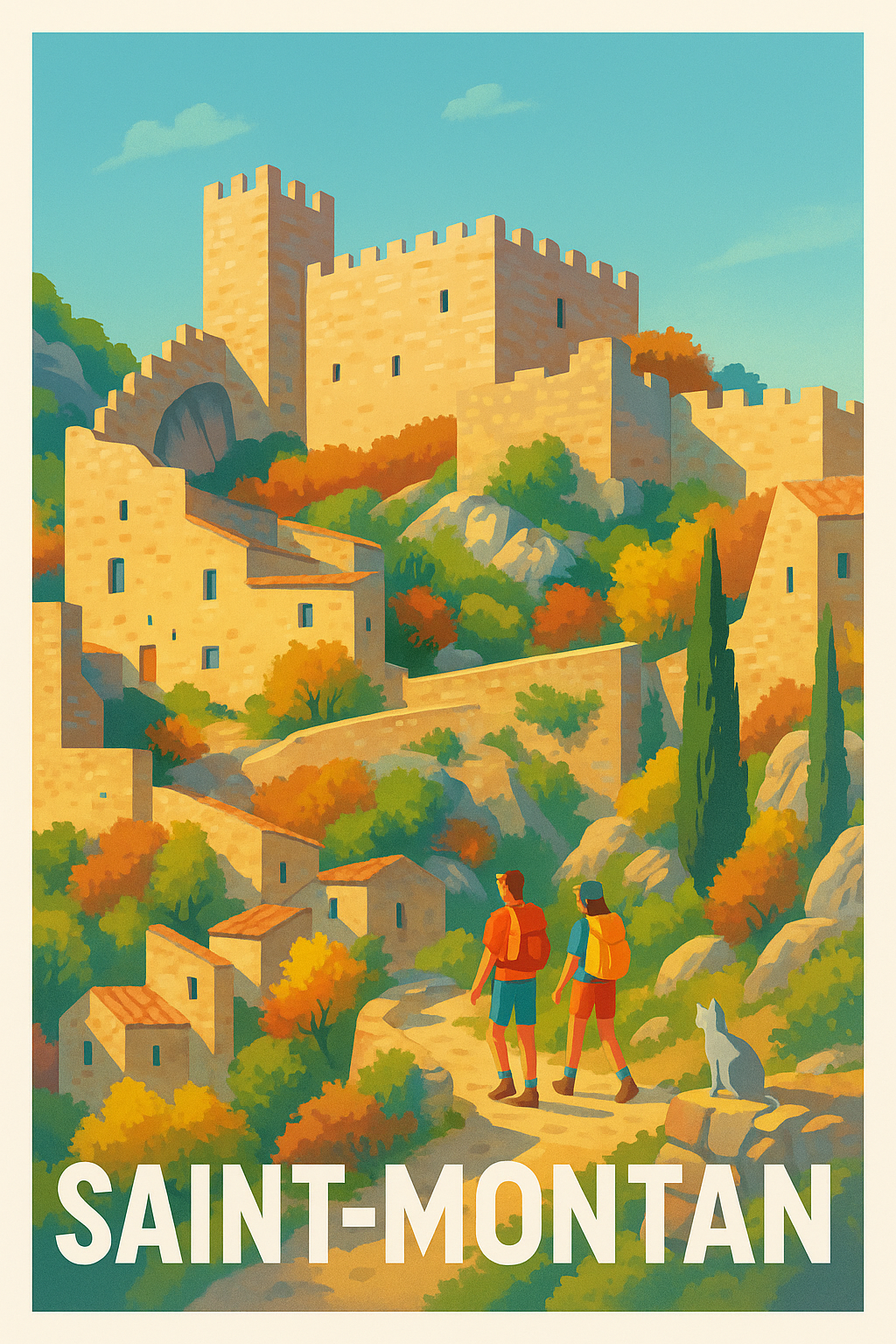 Ardèche France Pas de Cadre / 20 × 30cm Affiche Saint-Montan - Escapade picturale au cœur du Vivarais
