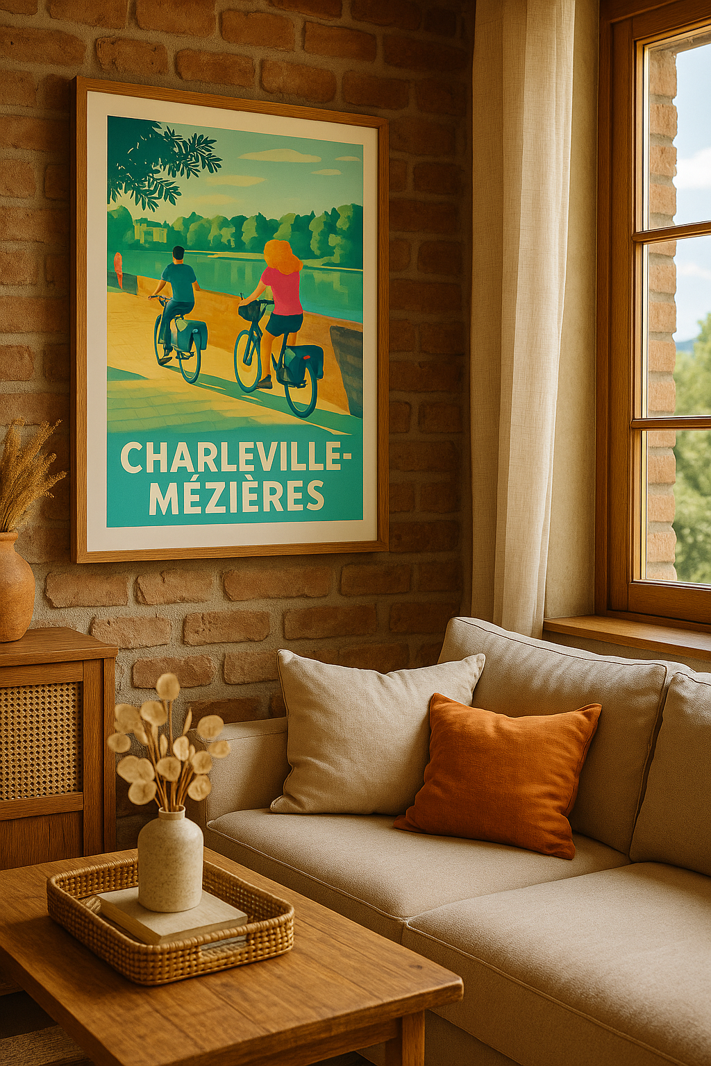 Ardennes France Affiche de Charleville-Mézières - Balade à vélo au bord de l'eau