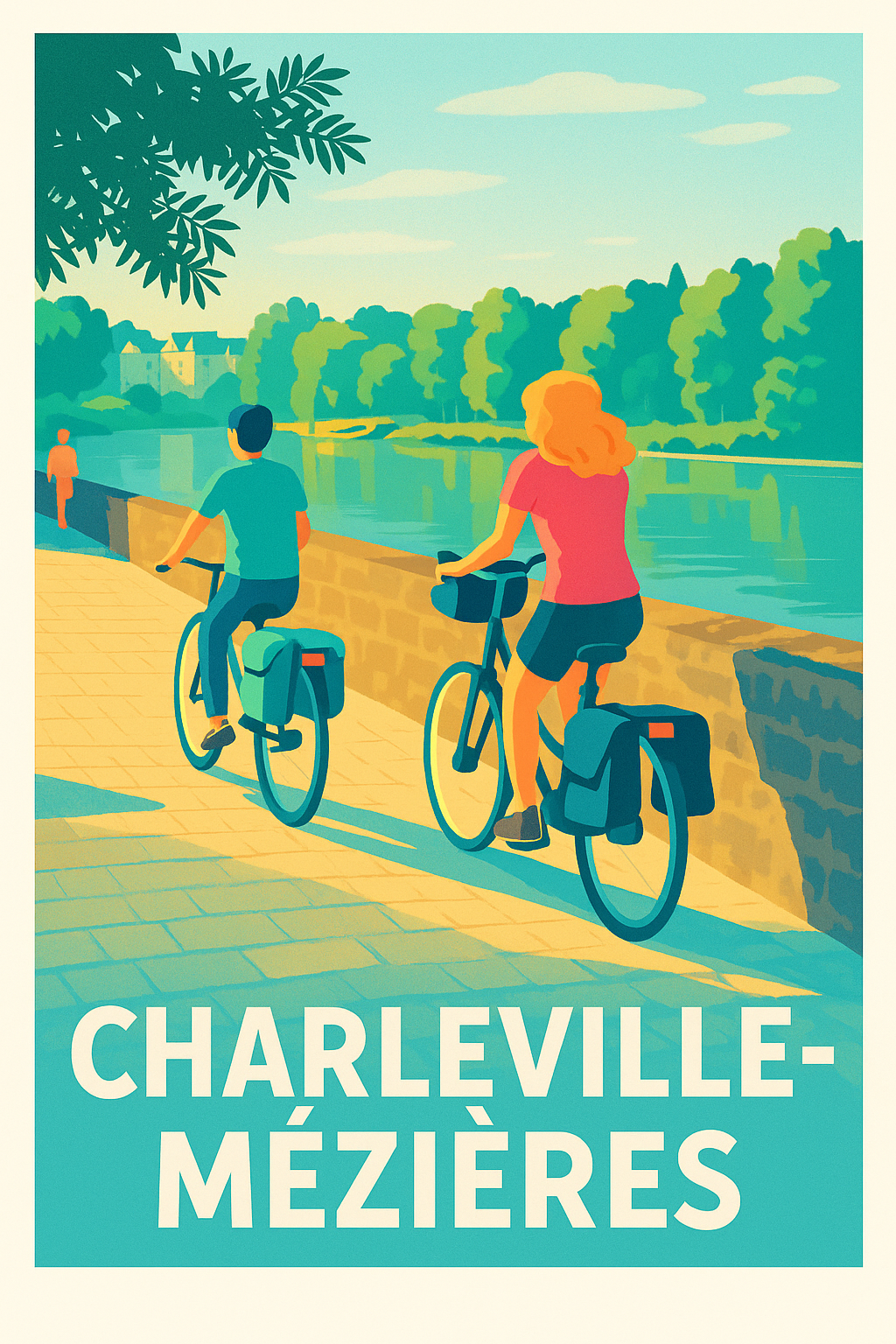 Ardennes France Pas de Cadre / 20 × 30cm Affiche de Charleville-Mézières - Balade à vélo au bord de l'eau