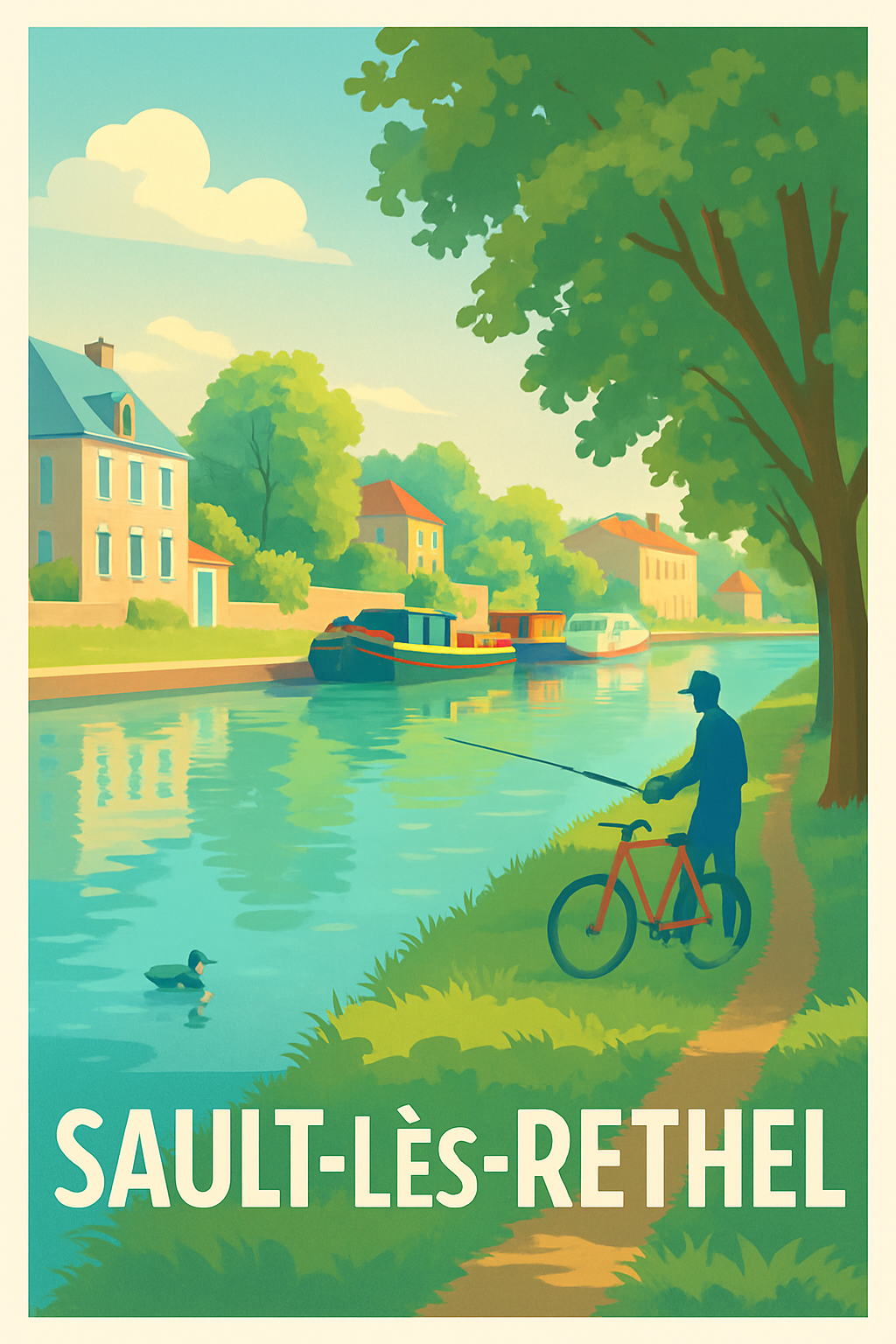 Ardennes France Pas de Cadre / 20 × 30cm Affiche de Sault-lès-Rethel - Tranquillité au fil de l'eau