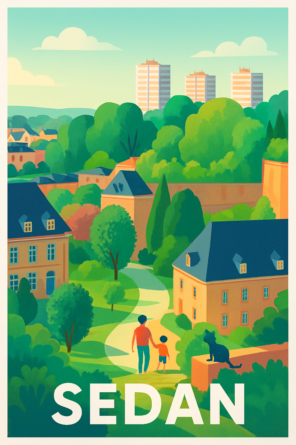 Ardennes France Pas de Cadre / 20 × 30cm Affiche de Sedan - Charme et nature au pied du Château
