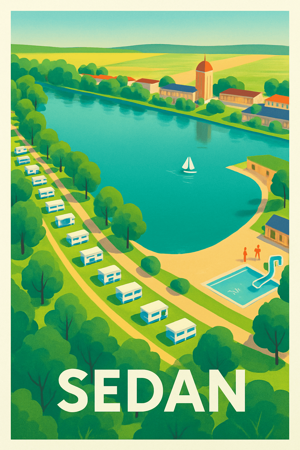 Ardennes France Pas de Cadre / 20 × 30cm Affiche de Sedan - Évasion nature au bord de l'eau