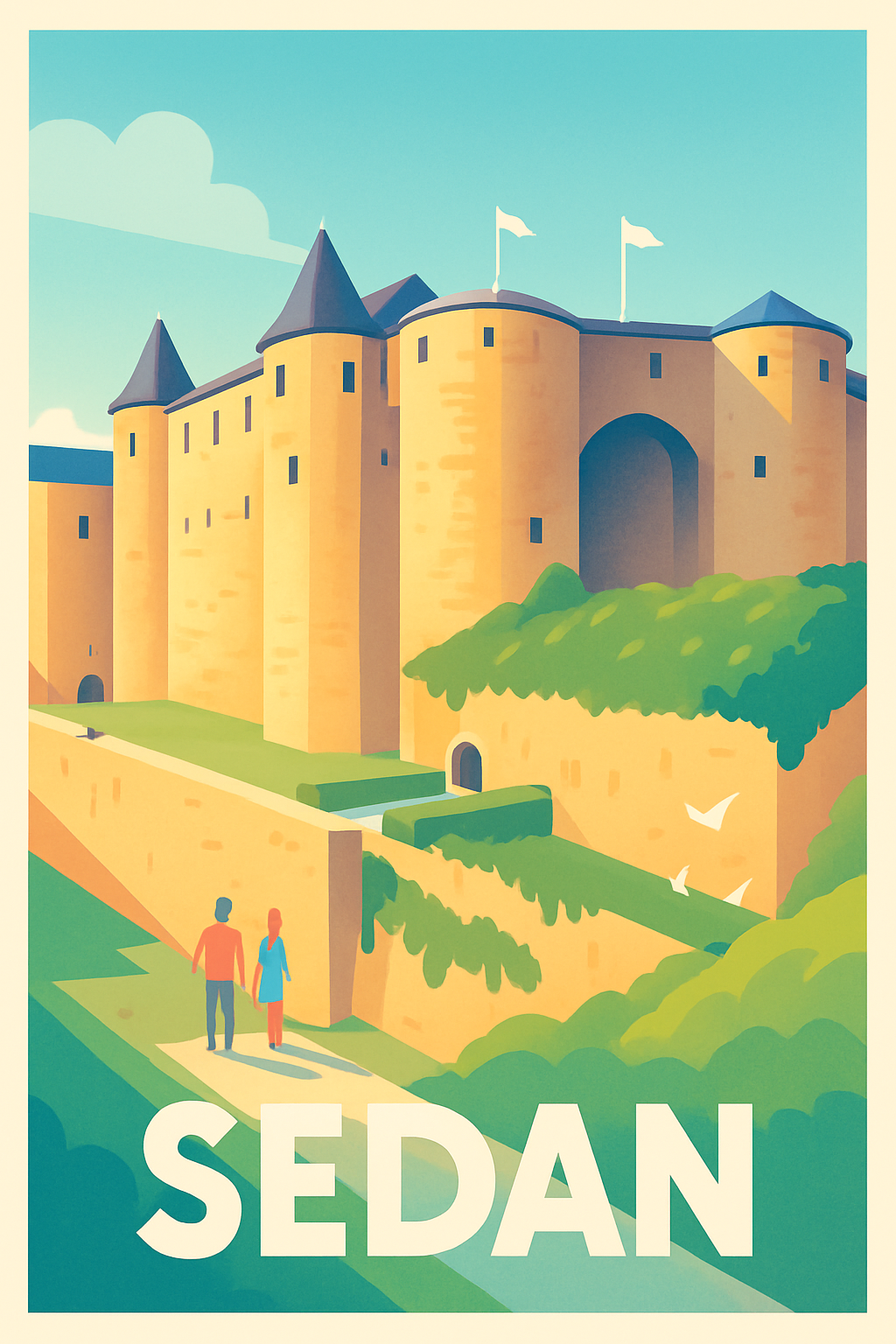 Ardennes France Pas de Cadre / 20 × 30cm Affiche de Sedan - Flânez autour du majestueux château fort