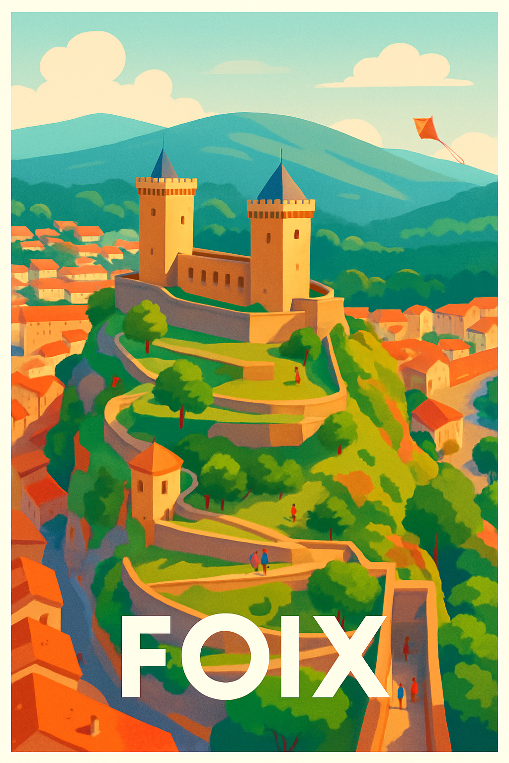 Ariège France Pas de Cadre / 20 × 30cm Affiche de Foix - L'élégance médiévale au cœur de l'Ariège