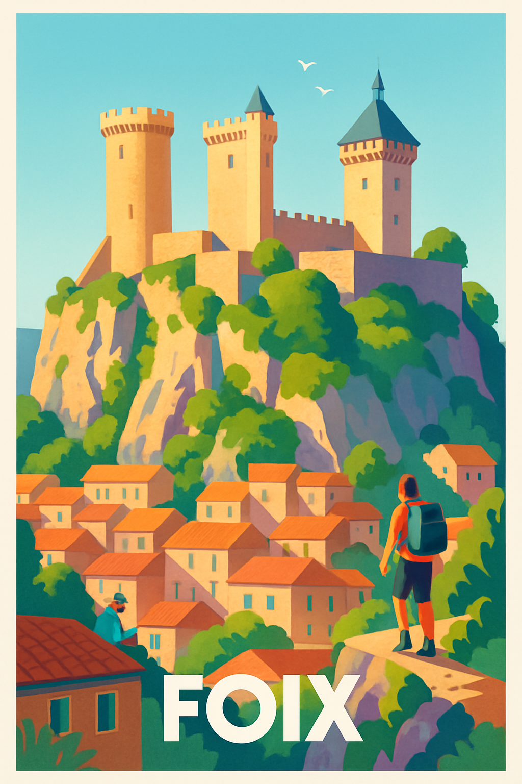 Ariège France Pas de Cadre / 20 × 30cm Affiche de Foix - L'escapade médiévale incontournable