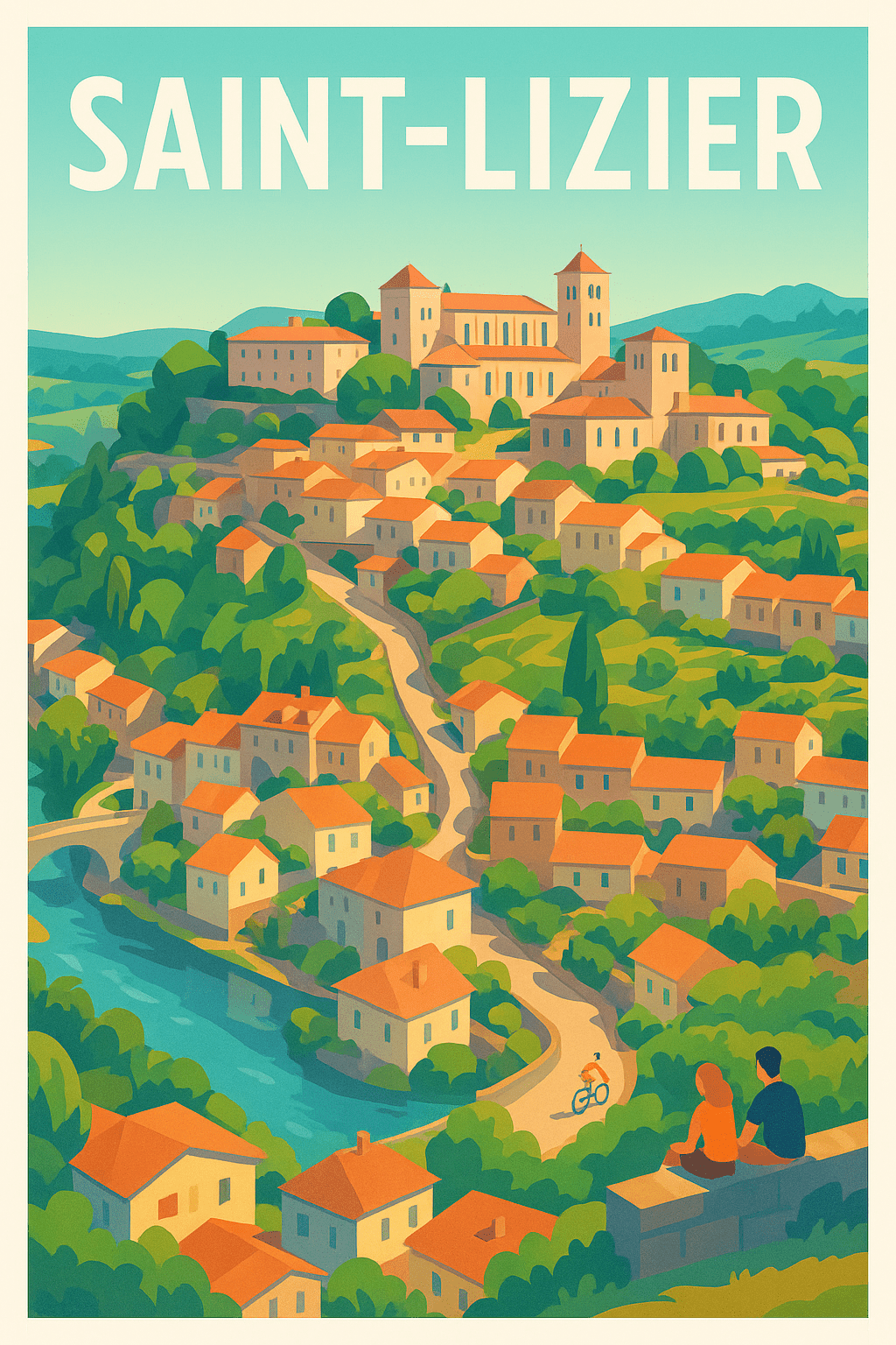 Ariège France Pas de Cadre / 20 × 30cm Affiche de Saint-Lizier - Charme pittoresque et douceur de vivre