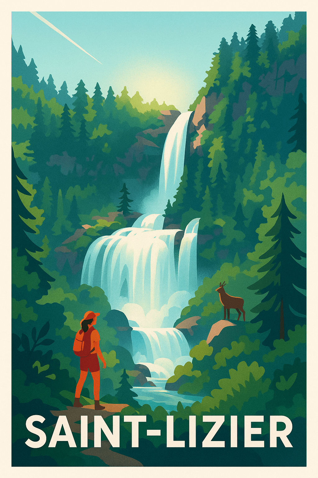 Ariège France Pas de Cadre / 20 × 30cm Affiche de Saint-Lizier - Évasion nature et cascade majestueuse