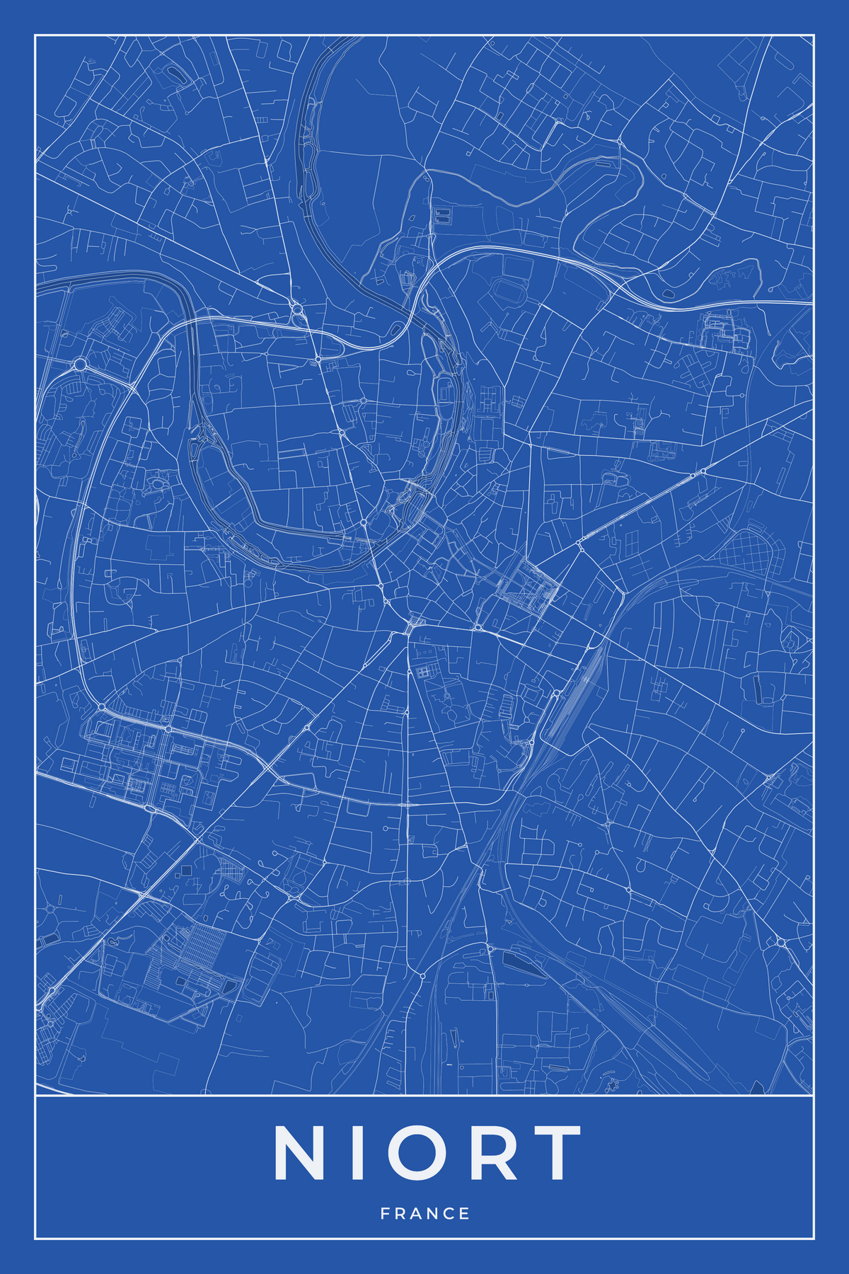 Carte de Niort bleue - Affiche personnalisée