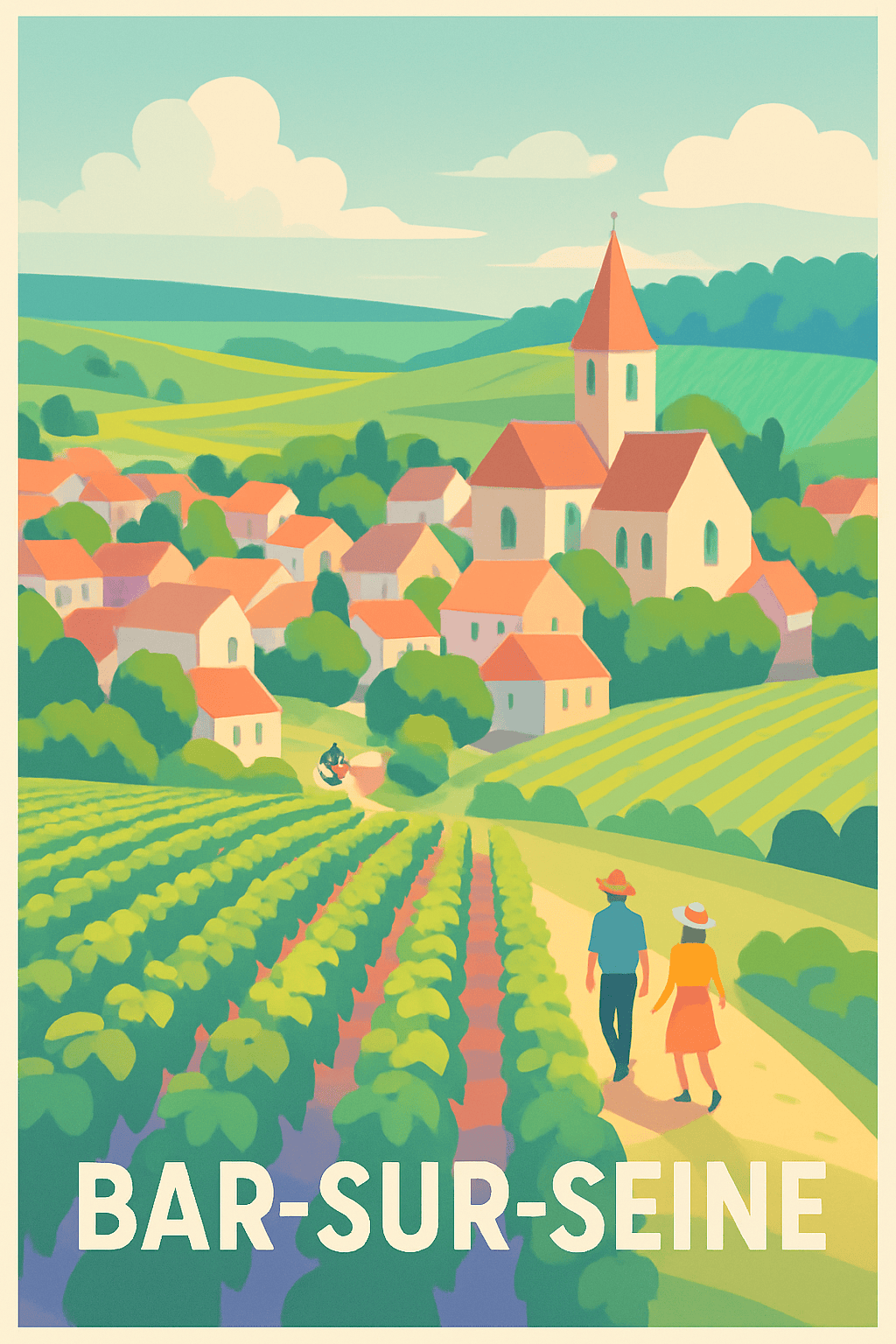 Aube France Pas de Cadre / 20 × 30cm Affiche de Bar-sur-Seine - Balade paisible au cœur des vignobles