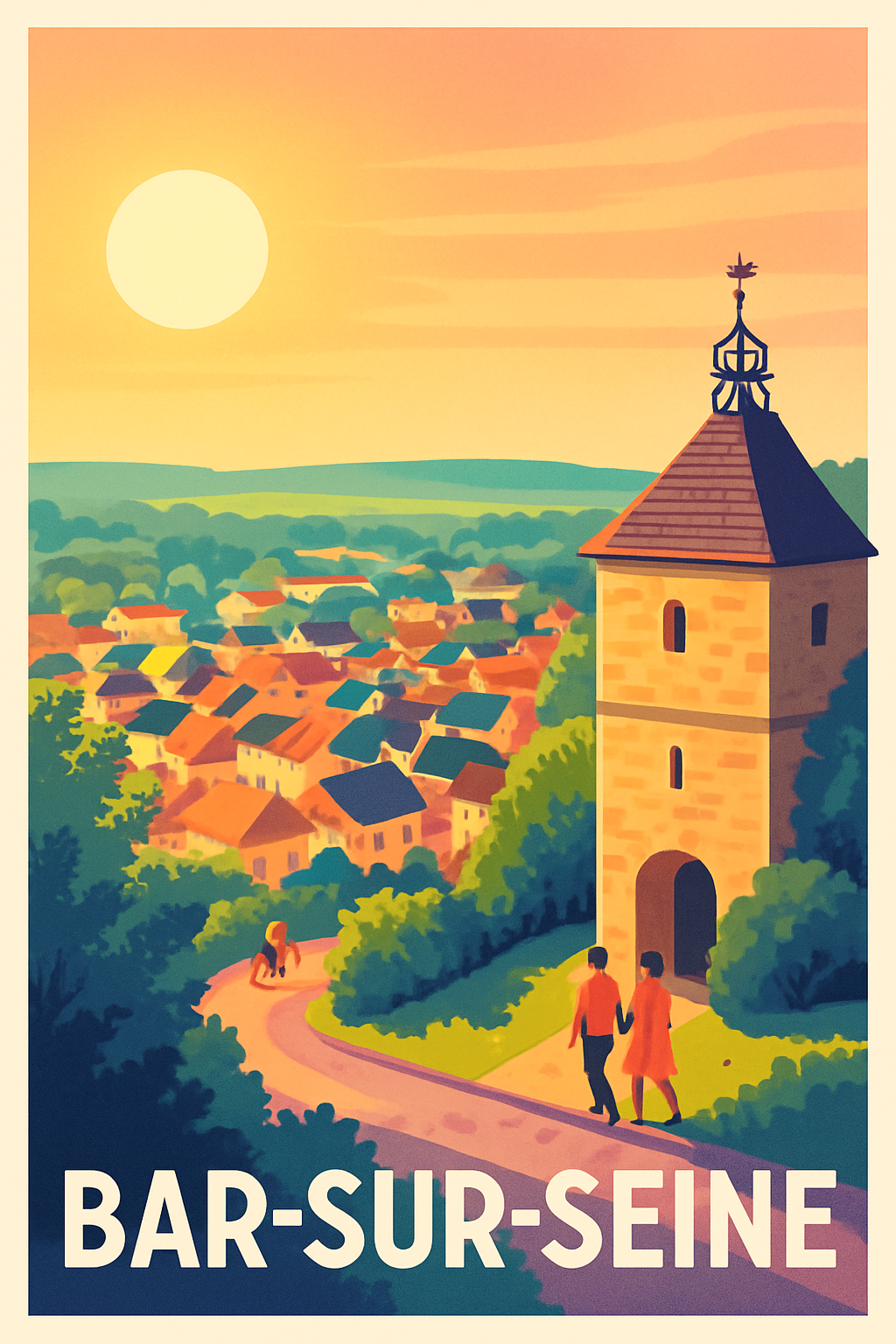 Aube France Pas de Cadre / 20 × 30cm Affiche de Bar-sur-Seine - Promenade au coucher du soleil