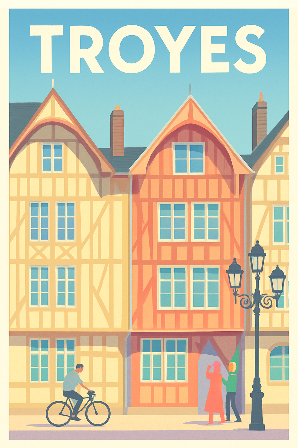 Aube France Pas de Cadre / 20 × 30cm Affiche de Troyes - Charme intemporel des maisons à colombages