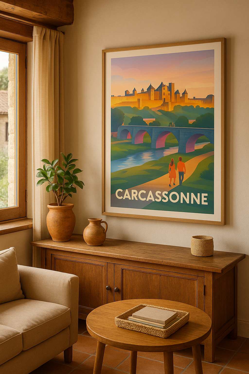 Affiche Carcassonne — Promenade romantique au pied de la cité médiévale · poster d'art de Carcassonne