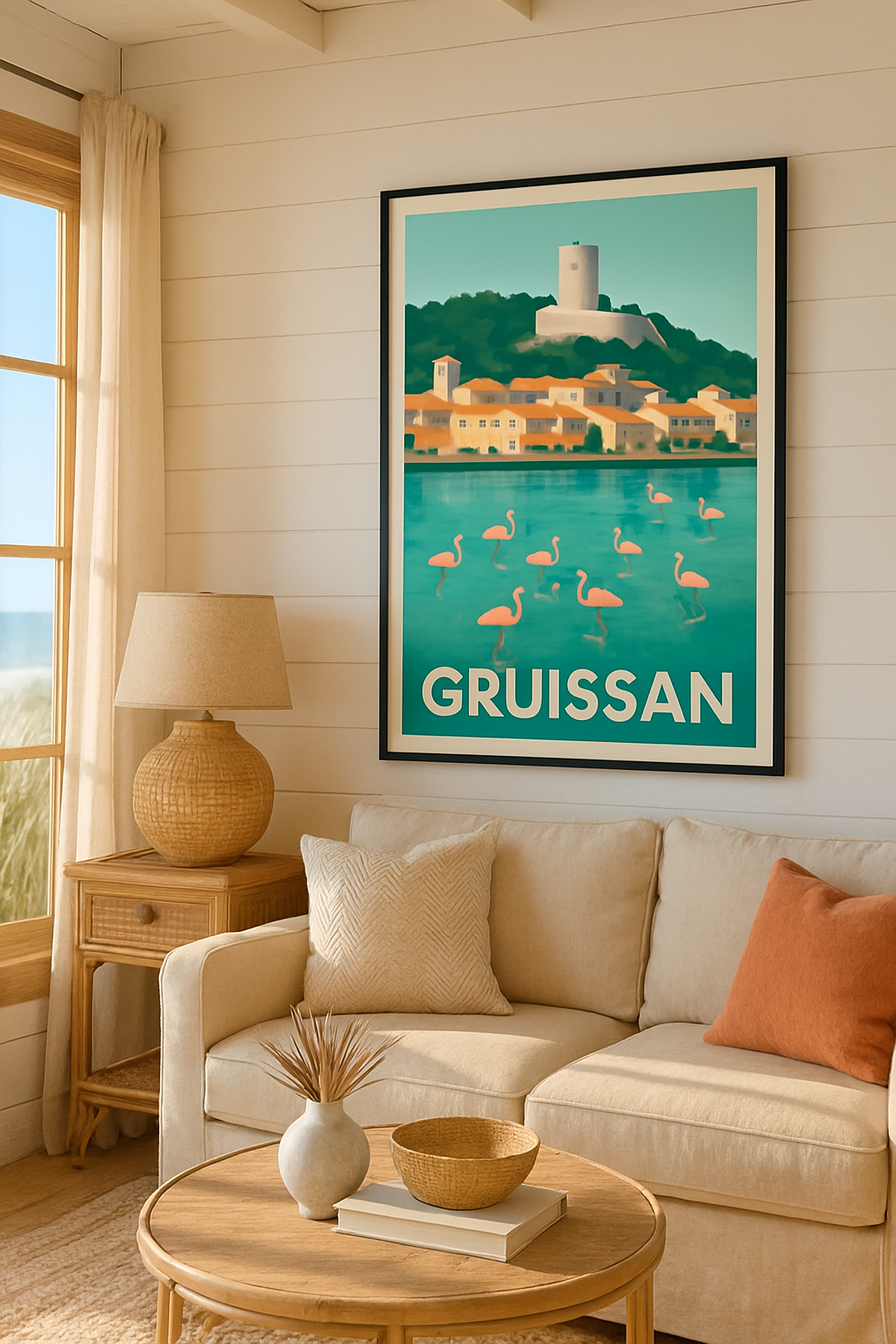 Affiche Gruissan — Havre de paix et flamants roses · poster d'art de Gruissan
