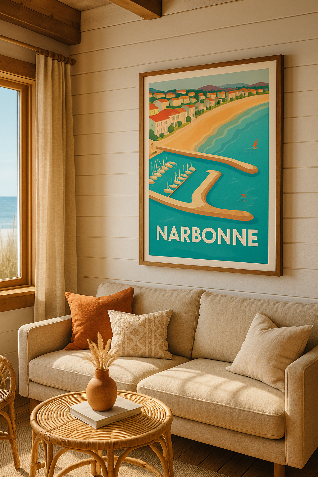Affiche Narbonne — Échappée côtier colorée · poster d'art de Narbonne