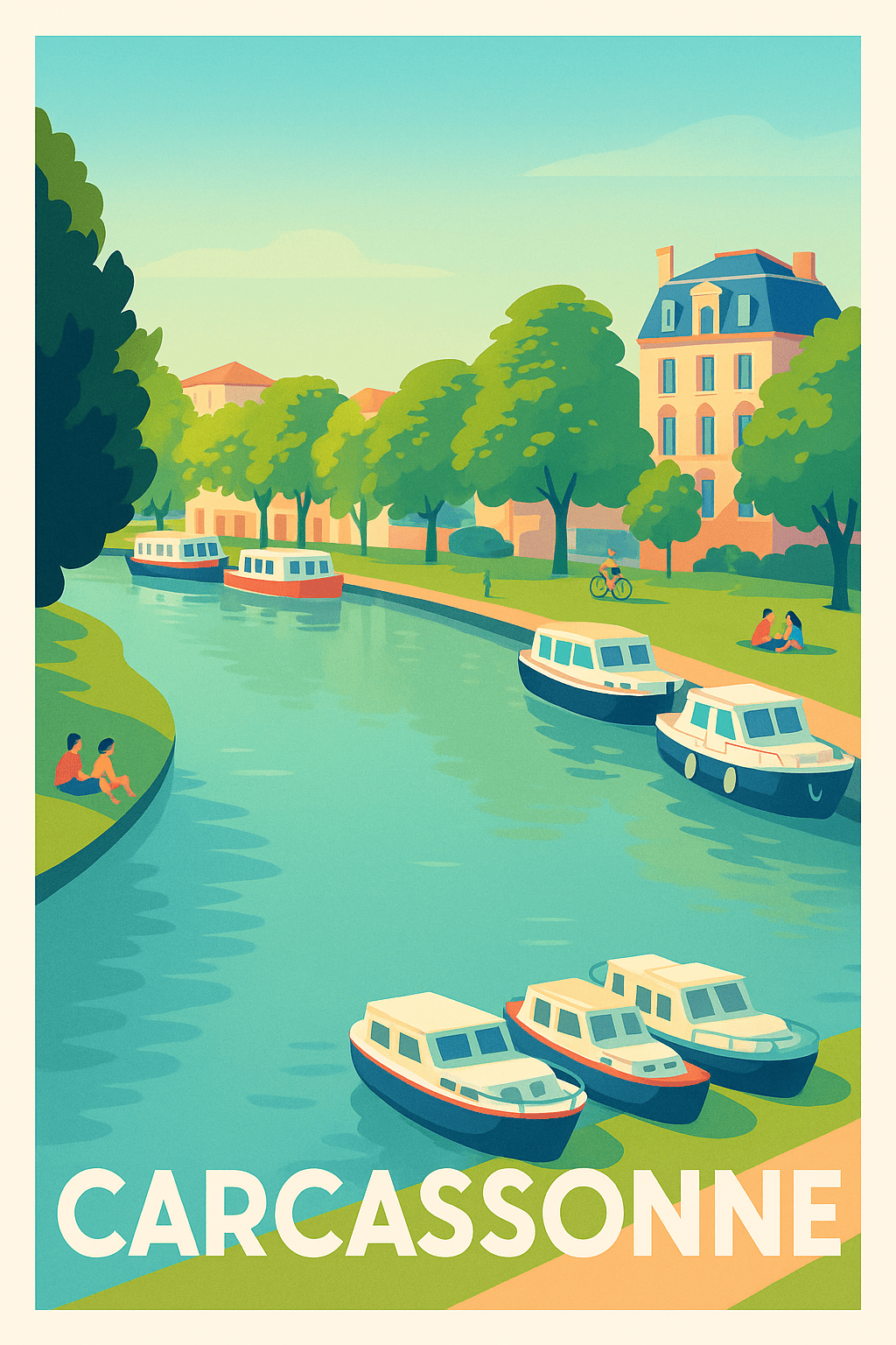 Affiche Carcassonne — Charme paisible au fil de l'eau · poster d'art de Carcassonne