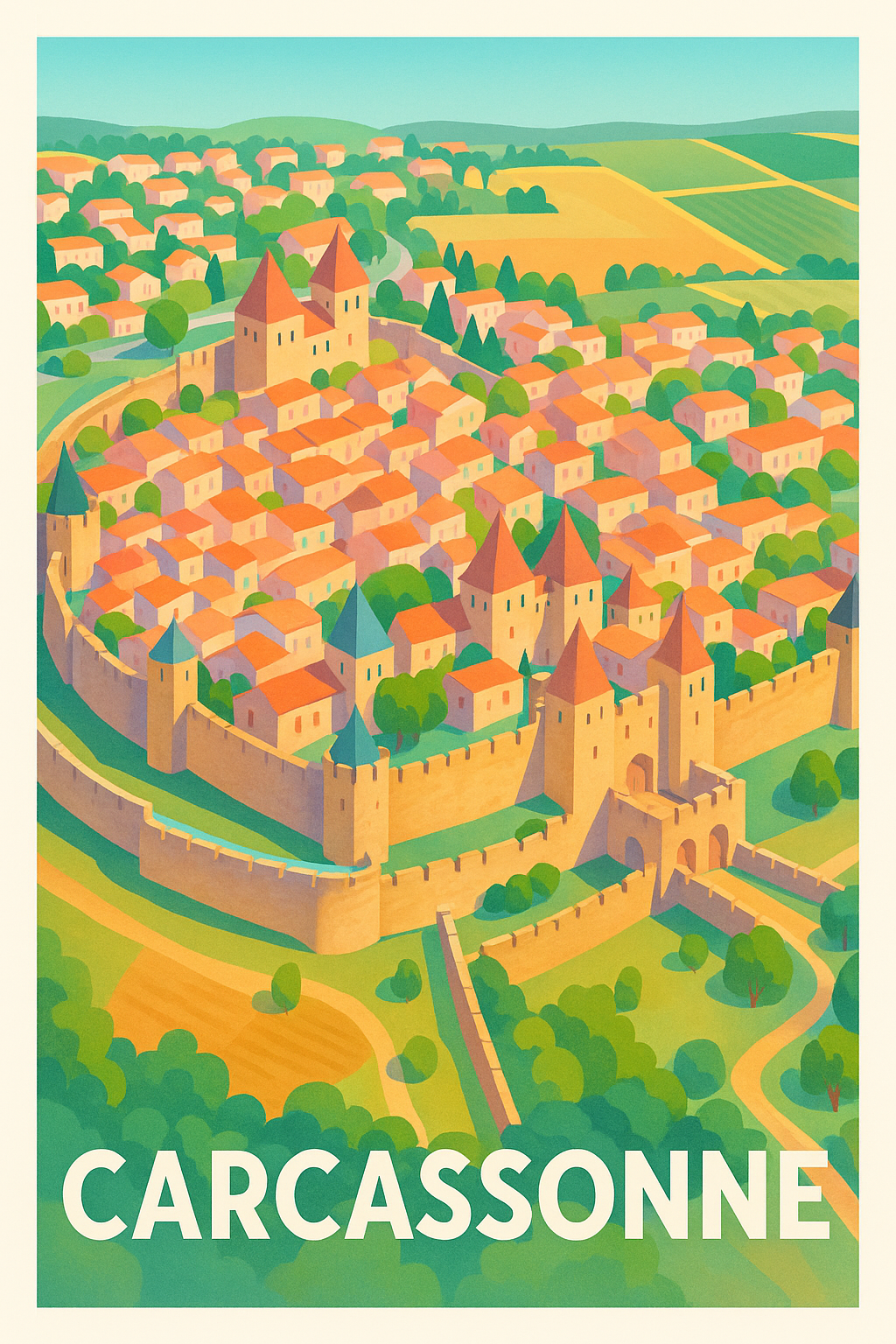 Affiche Carcassonne — Le joyau médiéval fortifié · poster d'art de Carcassonne