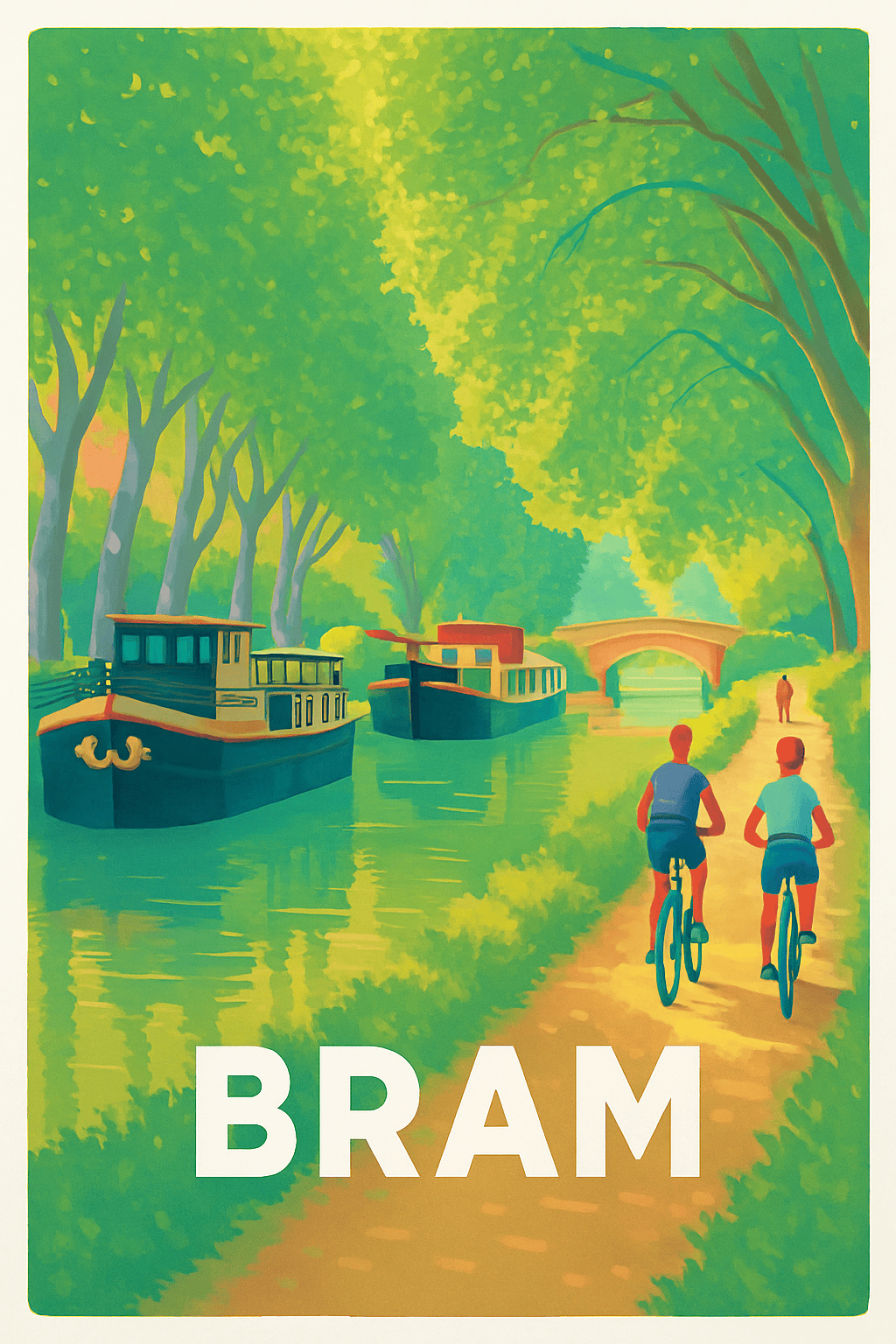 Aude France Pas de Cadre / 20 × 30cm Affiche de Bram - Balade paisible au bord du canal